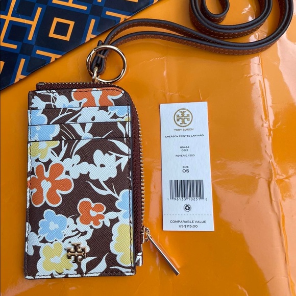 NWT Tory Burch Emerson Lanyard ID Credit Card Holder Reverie Saffiano Leather - Picture 2 of 6